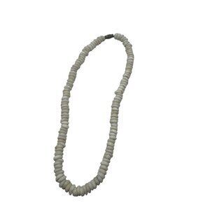 Vintage White Puka Shell Necklace 15 Inch Length Polished Disc Beads With Clasp
